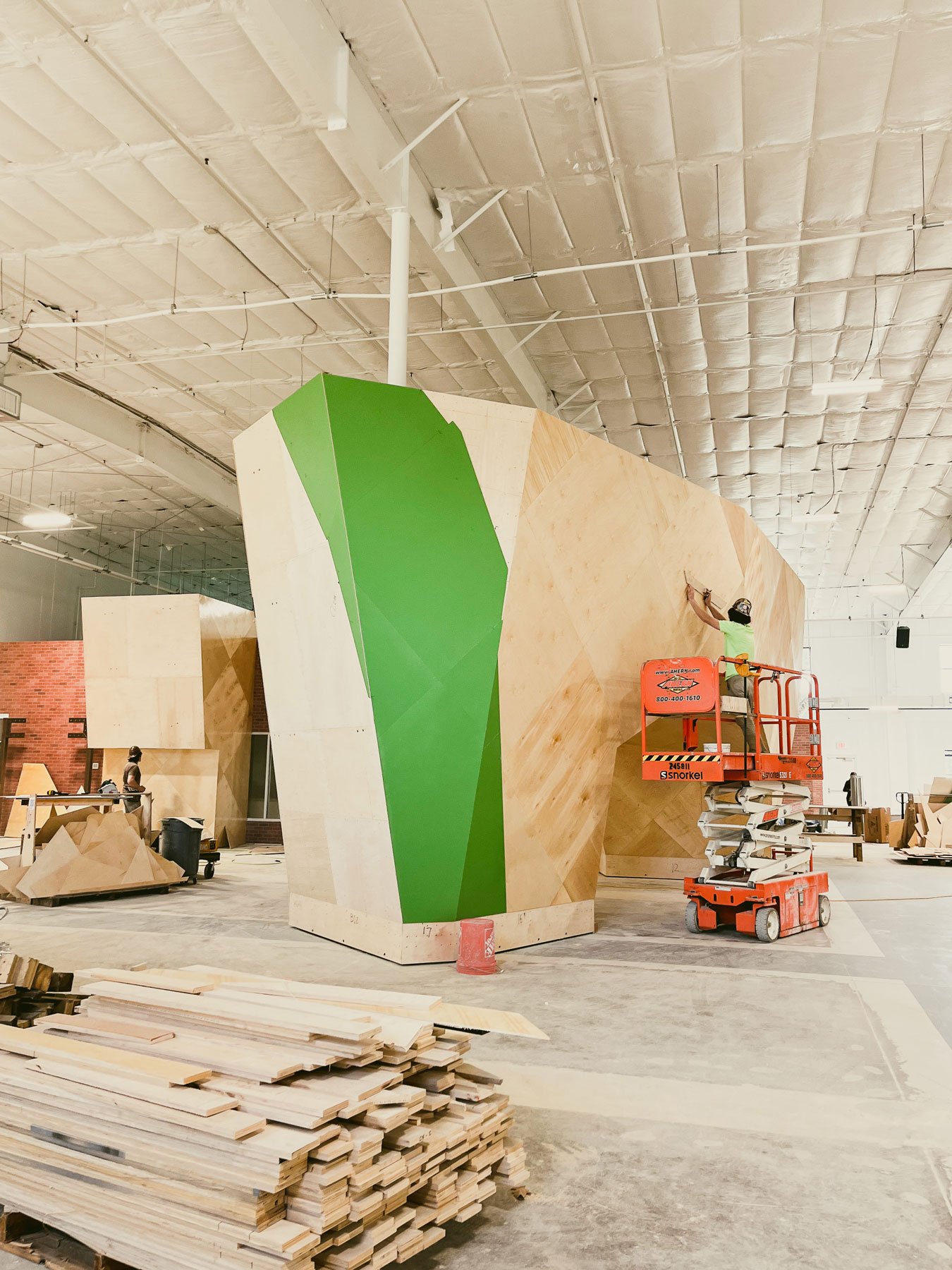 The bouldering walls under construction