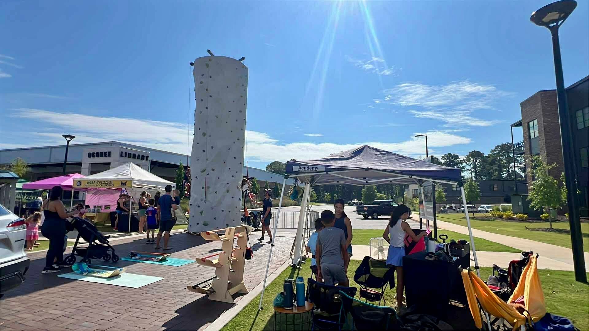 Apex's pop-up wall at the Wire Park farmer's market