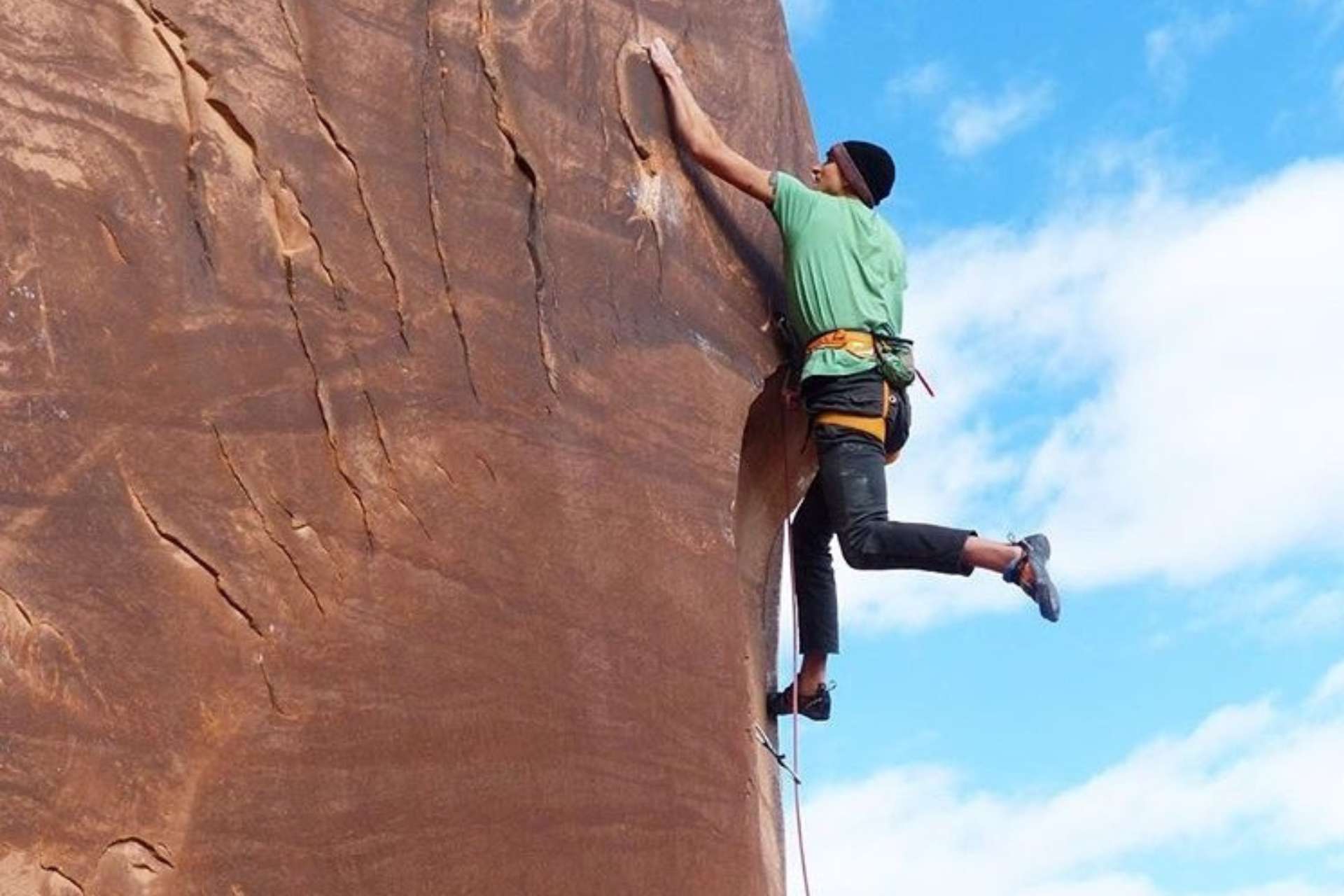 Dan sticking a move on a rope route outside