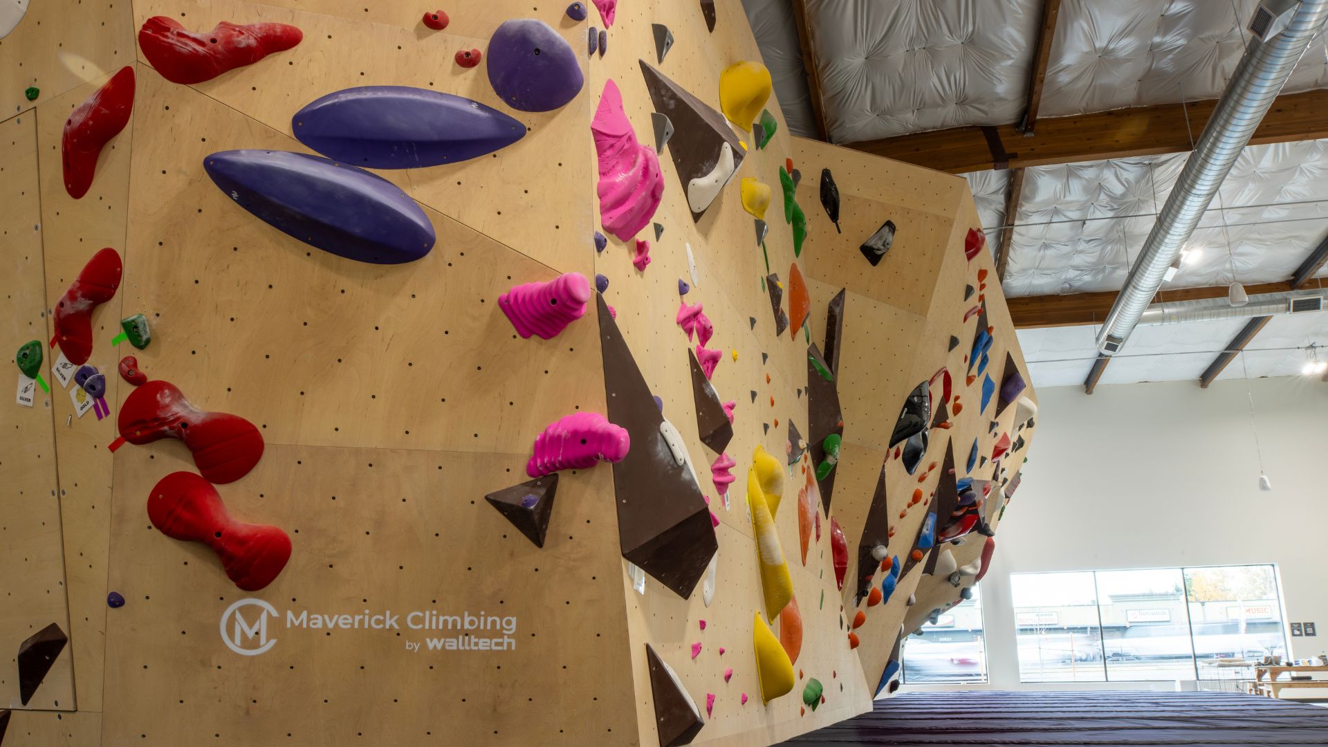 A wide, new bouldering wall at Climb NORA