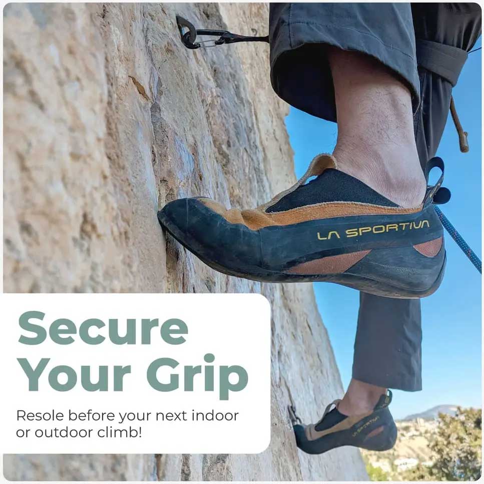 Climbing outdoors with a secure grip from well-maintained shoes