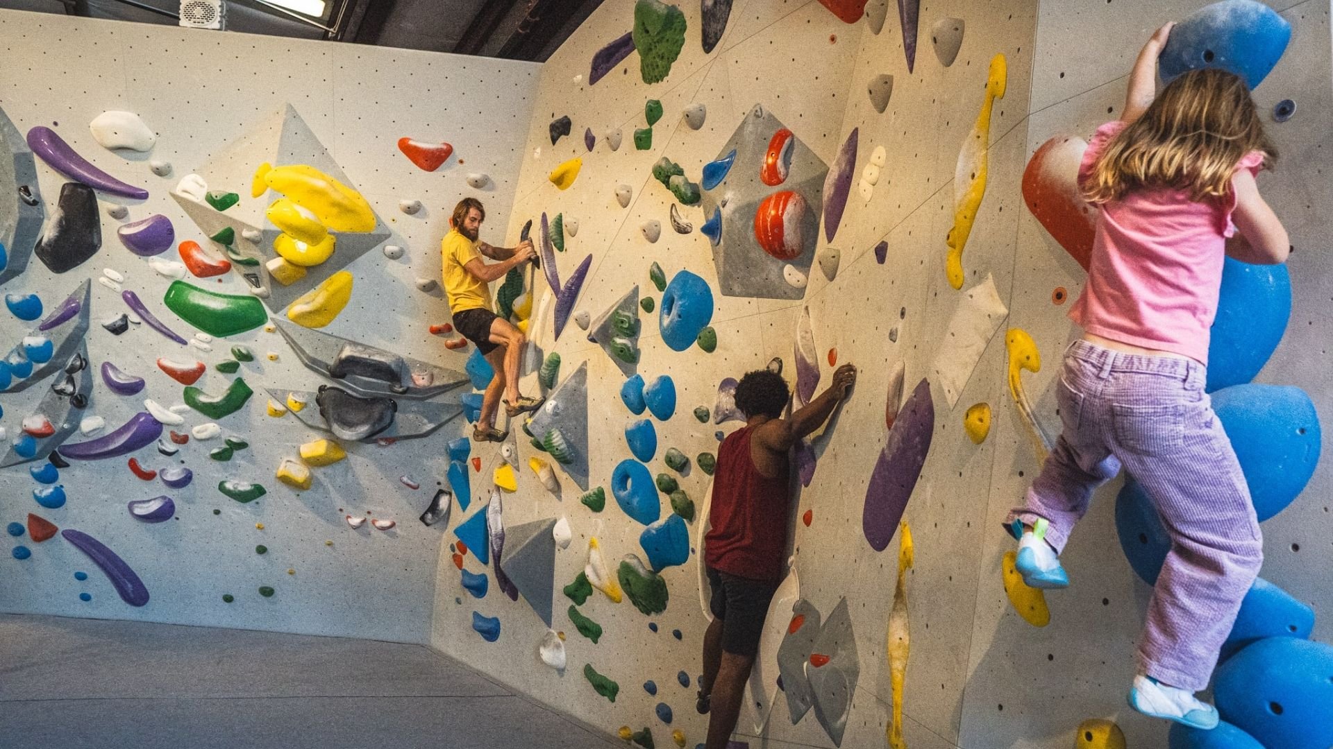Climbers bouldering at Blocworks Midtown