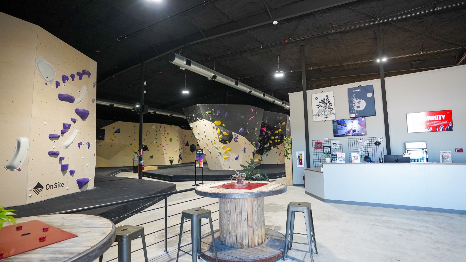 The entryway and first look at the climbing at MoCo Bouldering