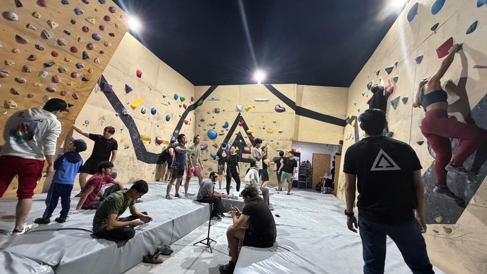 More climbers bouldering at the new gym