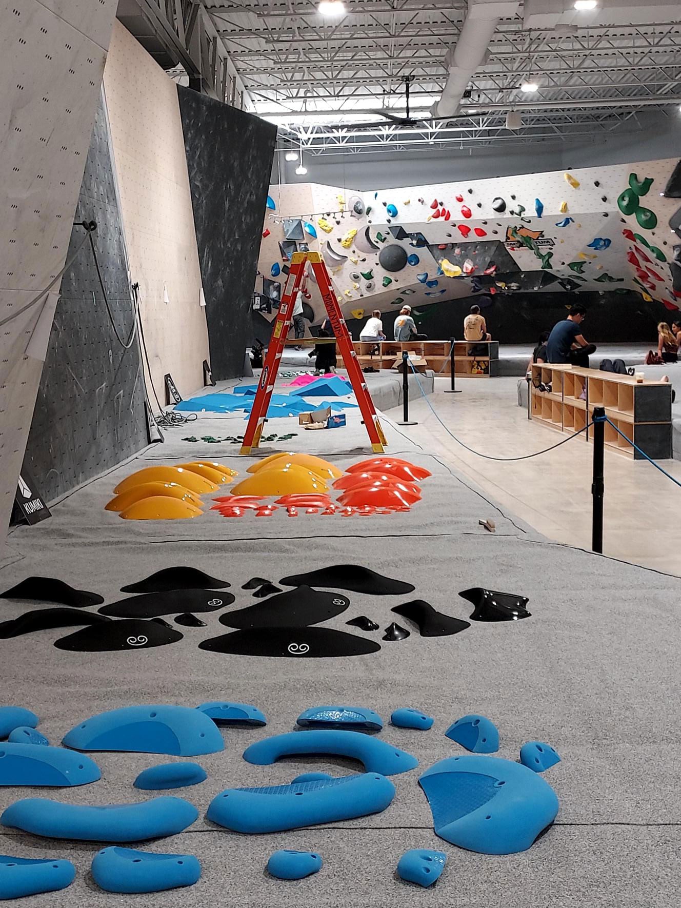 Fresh holds laid out and ready to be set at the Grip Showcase