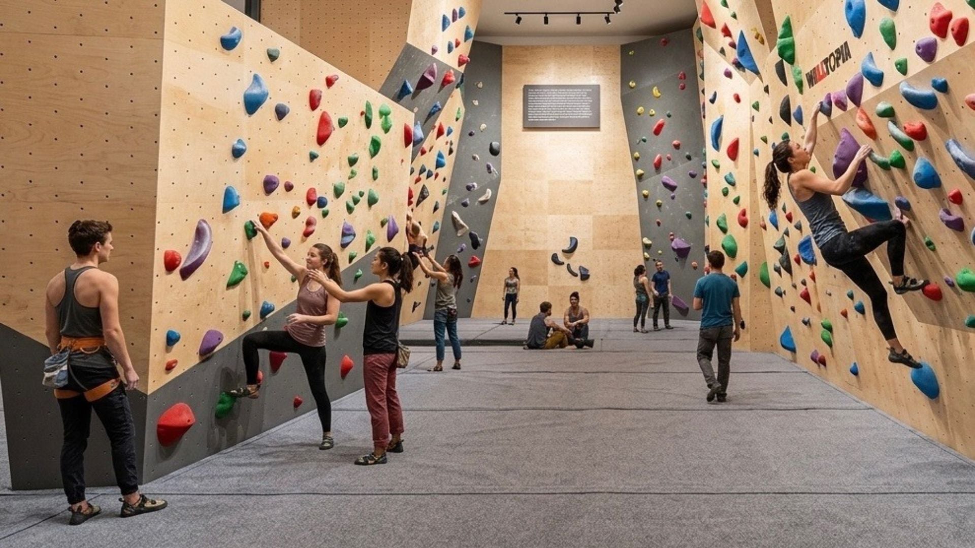 A rendering of climbers bouldering at the new gym