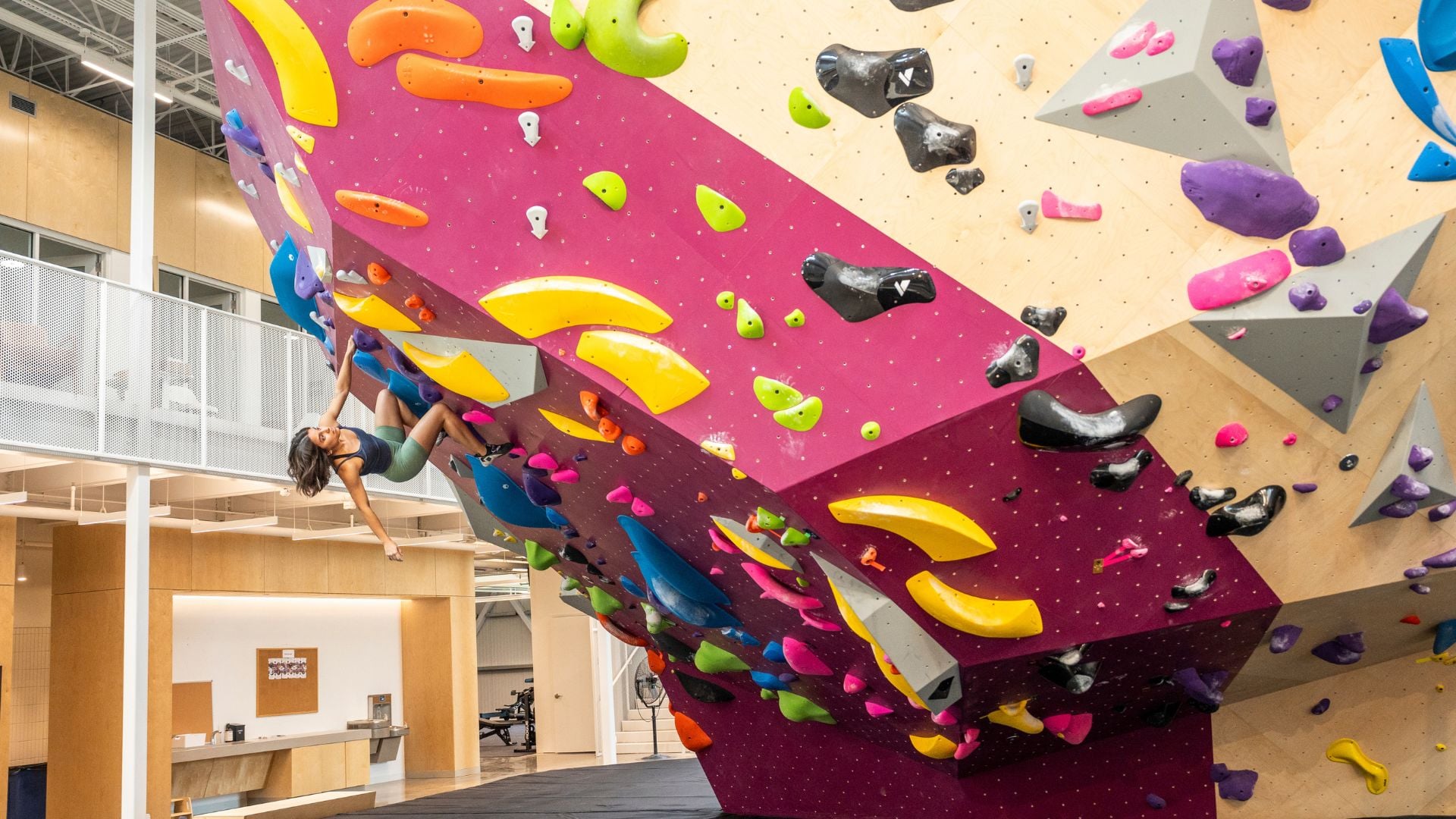 A climber bouldering at the new Crux South Austin gym