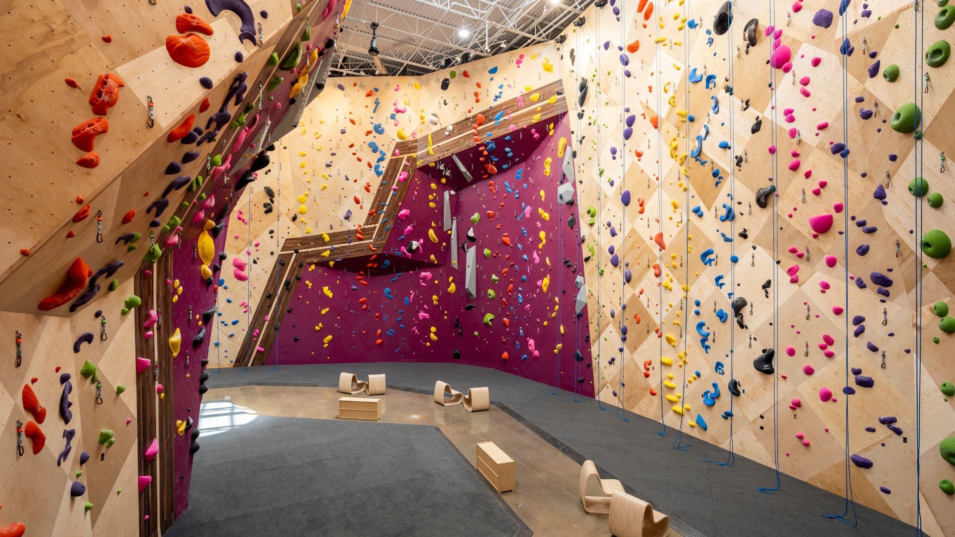 Part of the "rope canyon" at the new gym