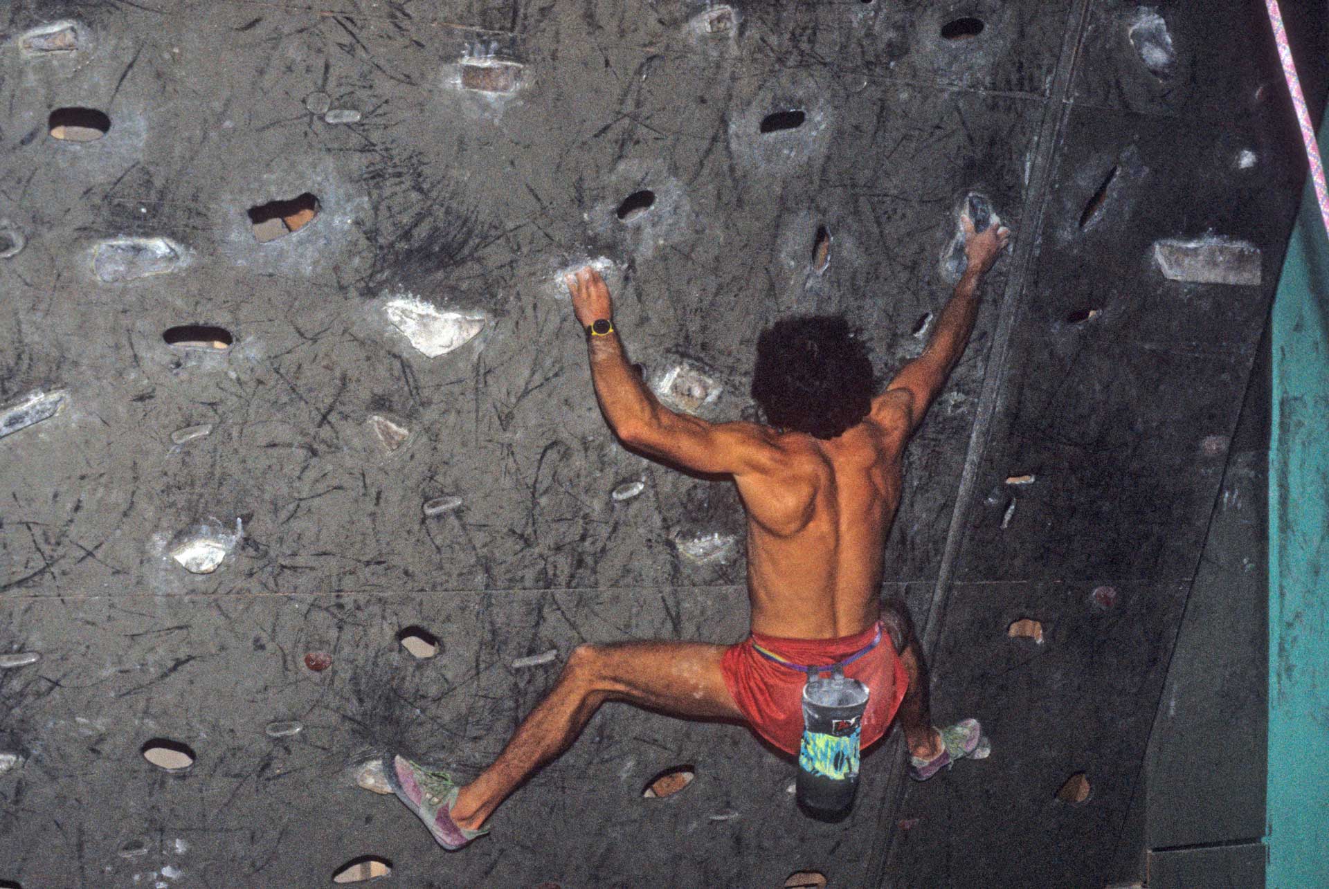 Tom Hargis climbing on the first climbing wall built at Vertical Club