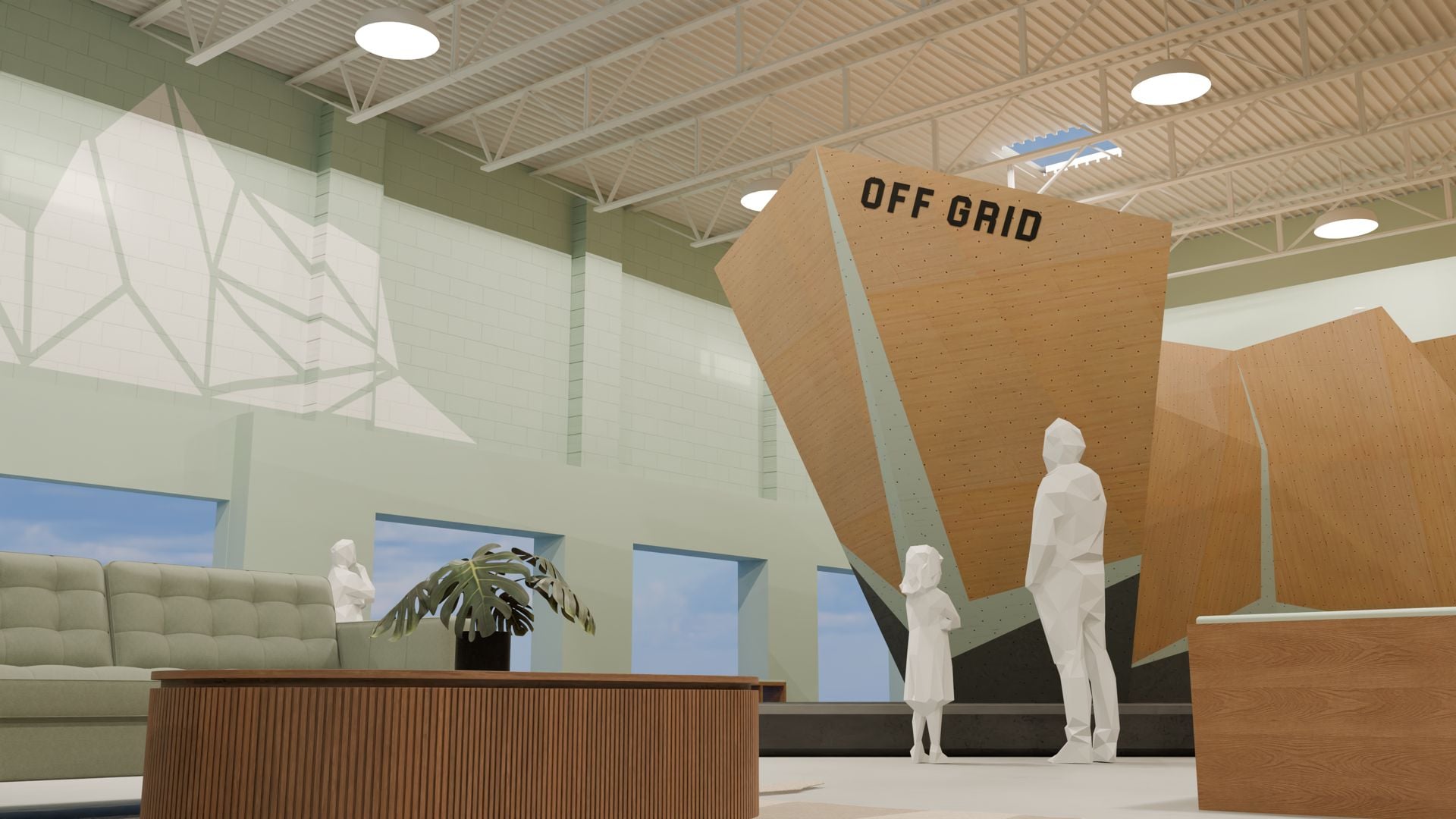 Rendering of the inside of Off Grid Climbing & Fitness