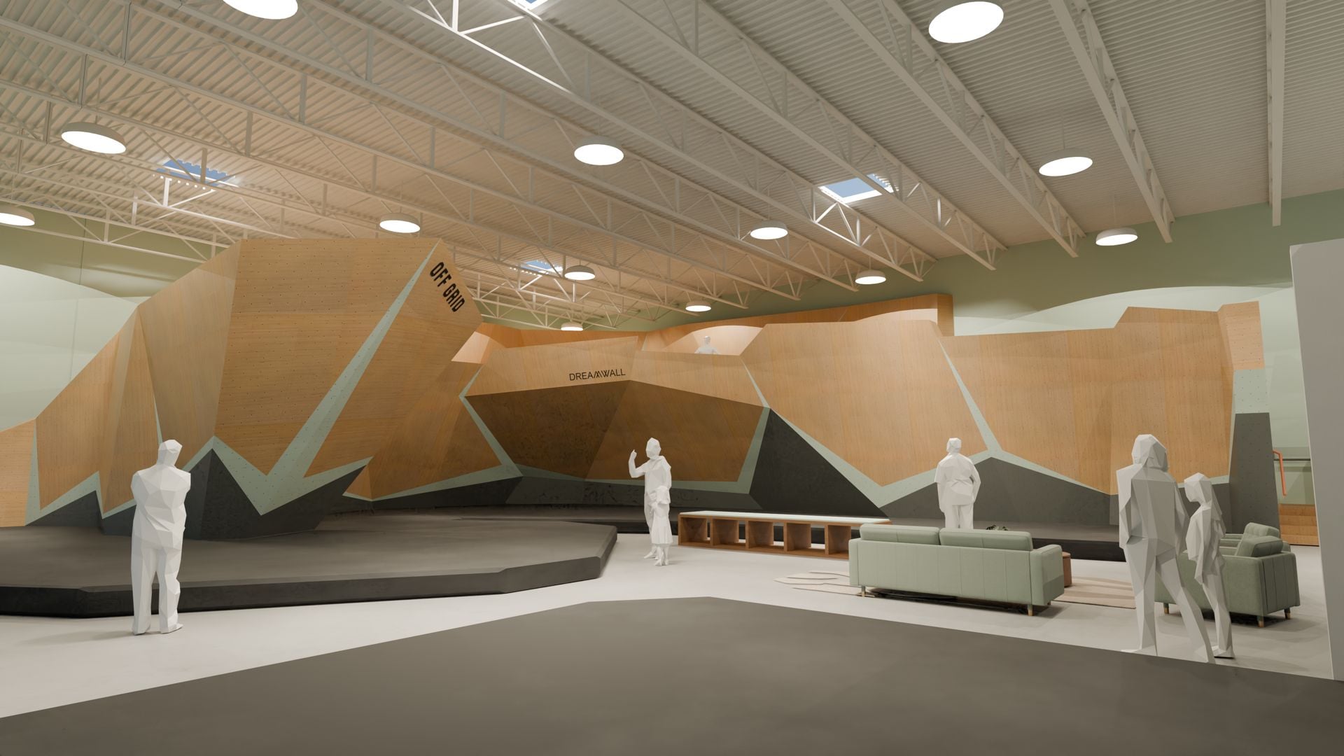 Rendering of a climbing area at the planned gym