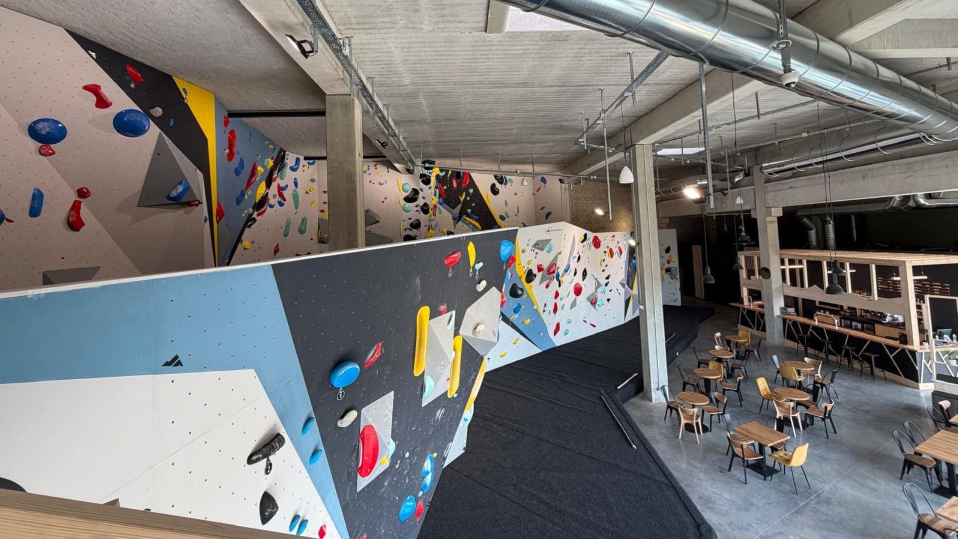 The two bouldering walls at Boulder Factory