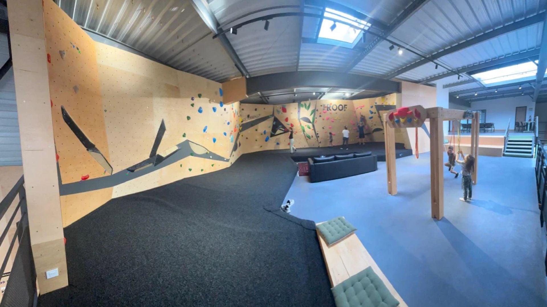 A training and bouldering area at the gym