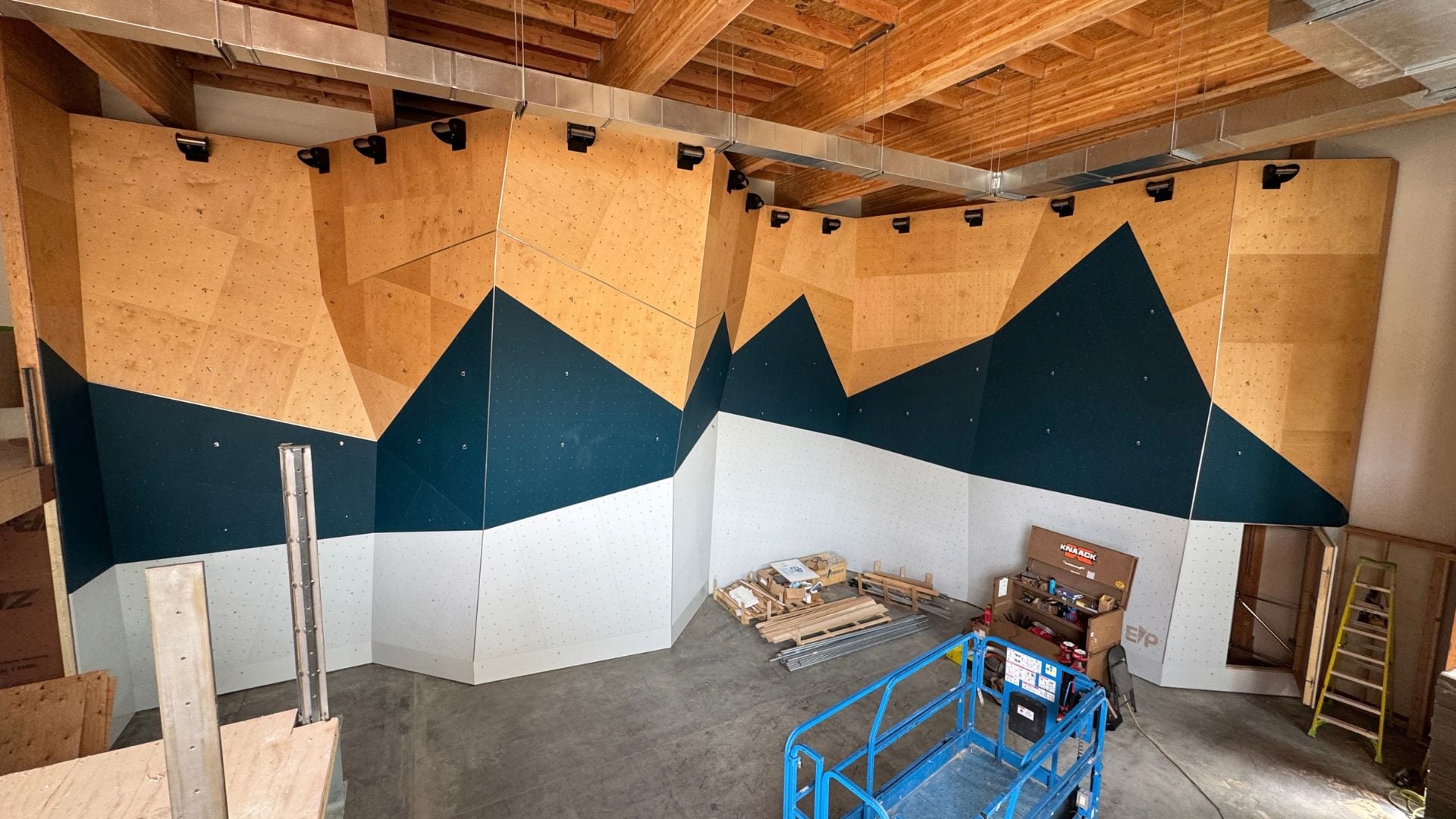 Newly-built roped walls at the gym