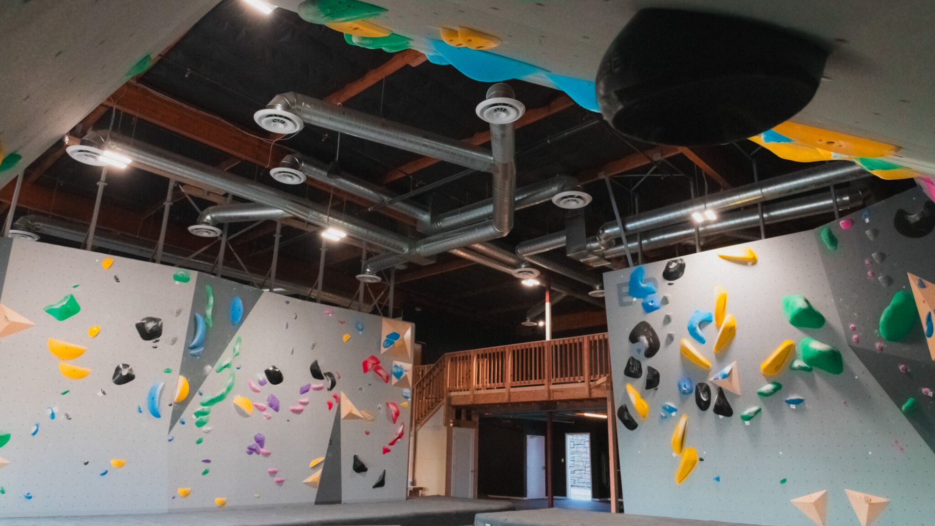 Some of the bouldering walls at Flux