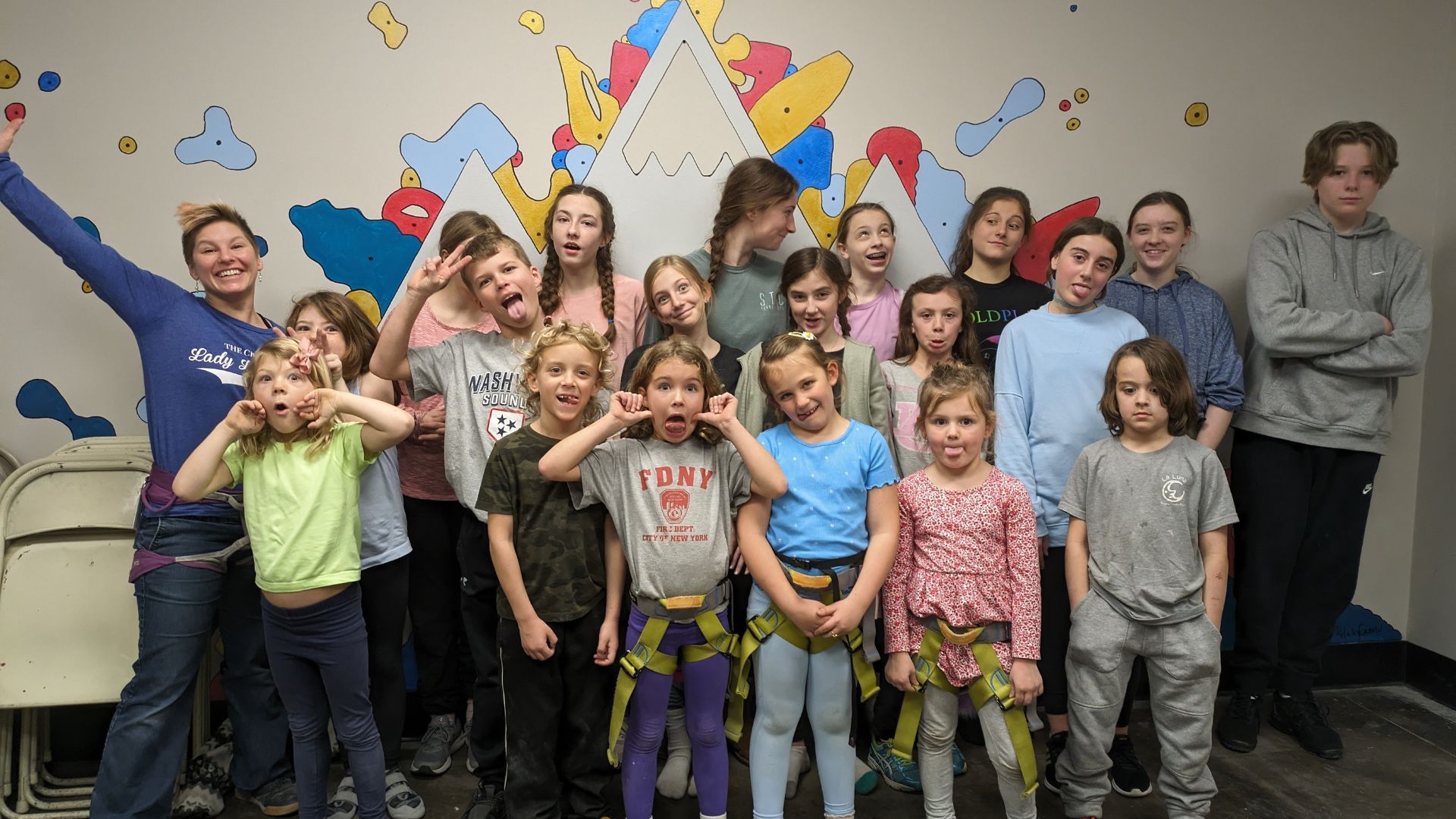 Hailey Caissie with a group of youth climbers