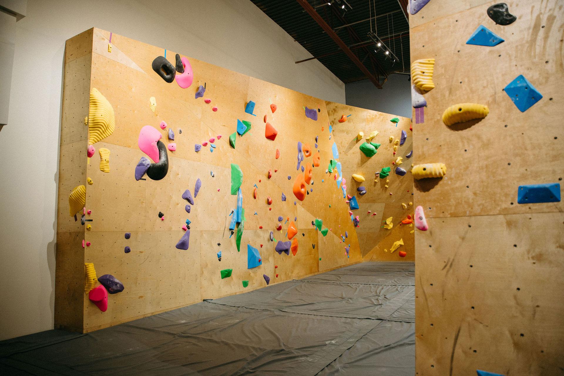 Some of the bouldering walls at Summit City