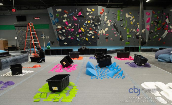 image of climbing holds around bins